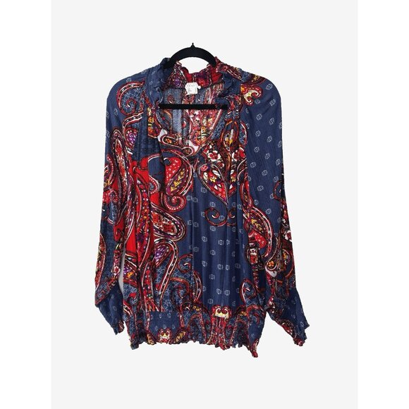 Venus Peasant Boho L Blouse Smock Top Paisley Colorful Fall Flattering Slimming - Picture 1 of 6
